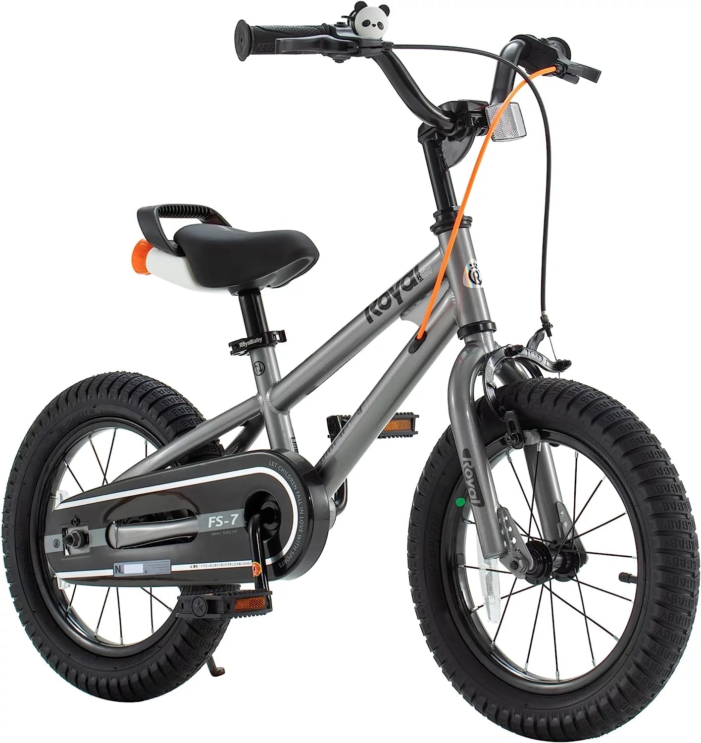 Royalbaby Freestyle 7 Kids Bike Toddlers 14 Inch Wheel Dual Handbrakes Bicycle Beginners Boys Girls Ages 3-5 Years, Kickstand and Water Bottle Included, Gray