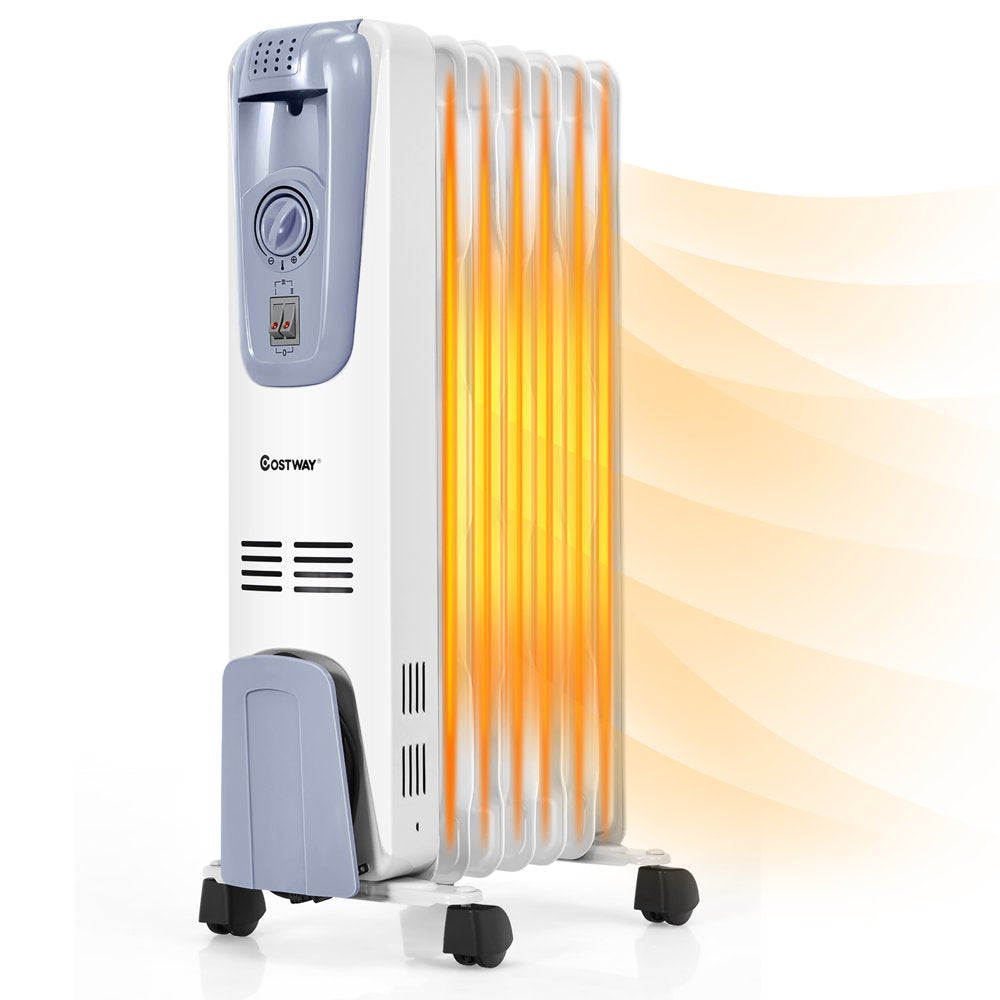 Costway 1500W Electric Oil-Filled Radiator Heater, 7-Fin, Adjustable Thermostat, Portable with Safety Shut-Off