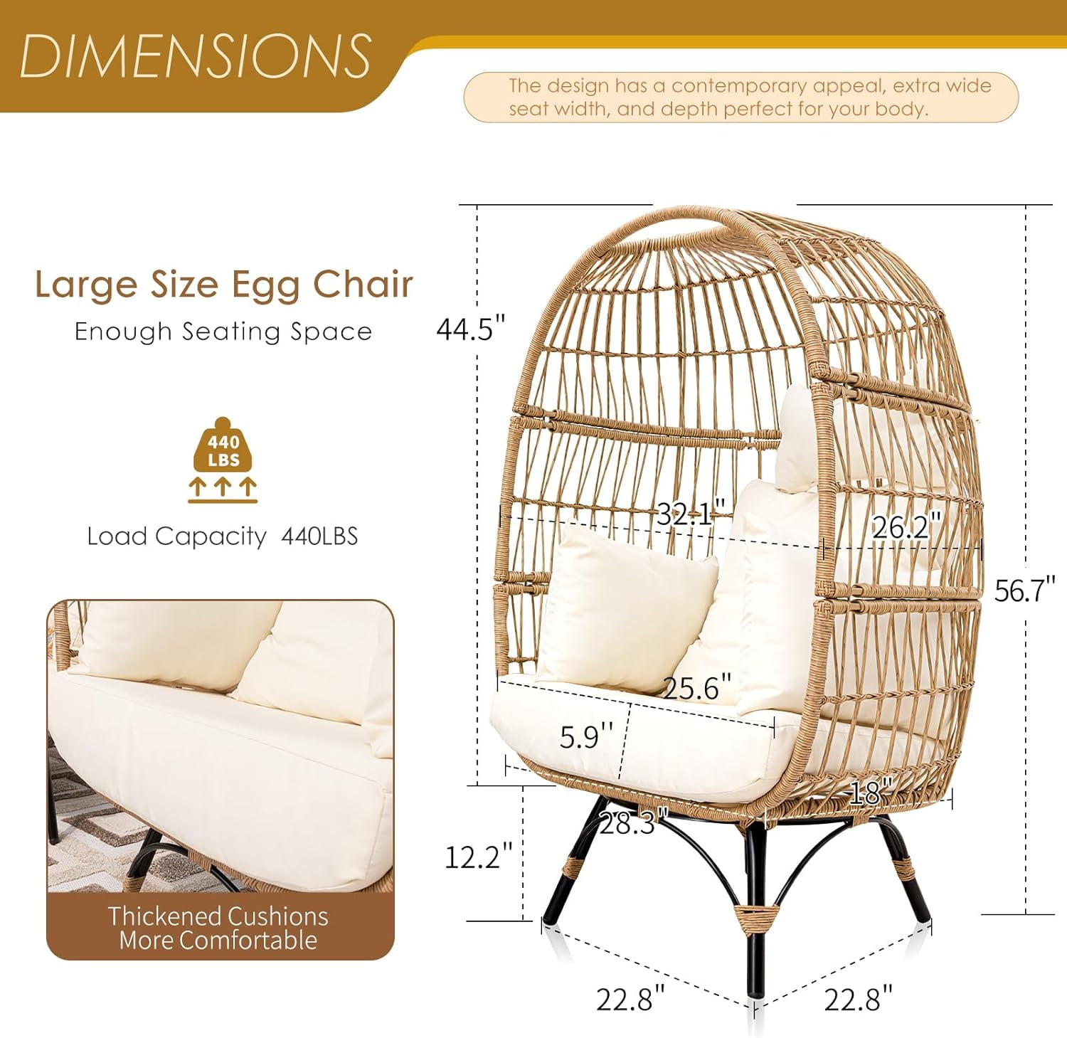 NICESOUL Outdoor Patio Lounge Chair Boho Stationary Wicker Yellow Egg Chair for Indoor Living Room 440lb