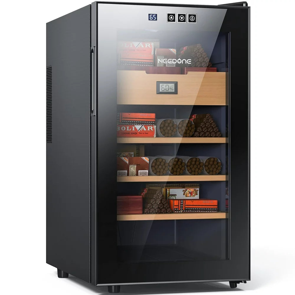 NEEDONE 48L Electric Cigar Humidor with Spanish Cedar Shelves & Drawer, 300 Capacity, Touch Control, Quiet Operation