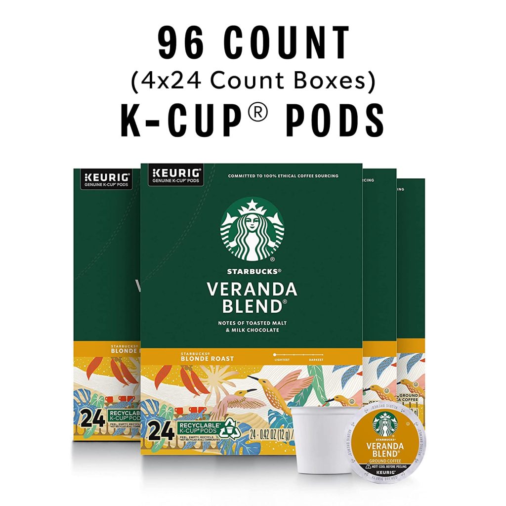 Starbucks Veranda Blend Blonde Roast K-Cup Coffee Pods, 96 Count, 100% Arabica for Keurig Brewers