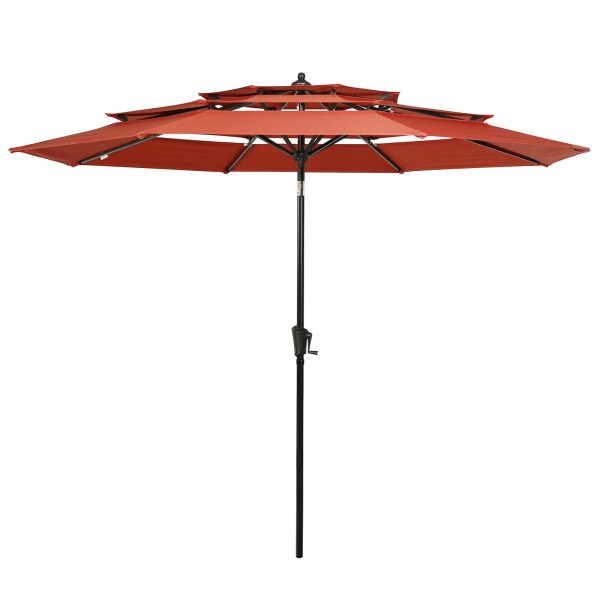 10ft Patio Umbrella Outdoor 3 Tier Vented Market Table Umbrella with 1.5  Aluminum Pole and 8 Sturdy Ribs, (Orange Red)