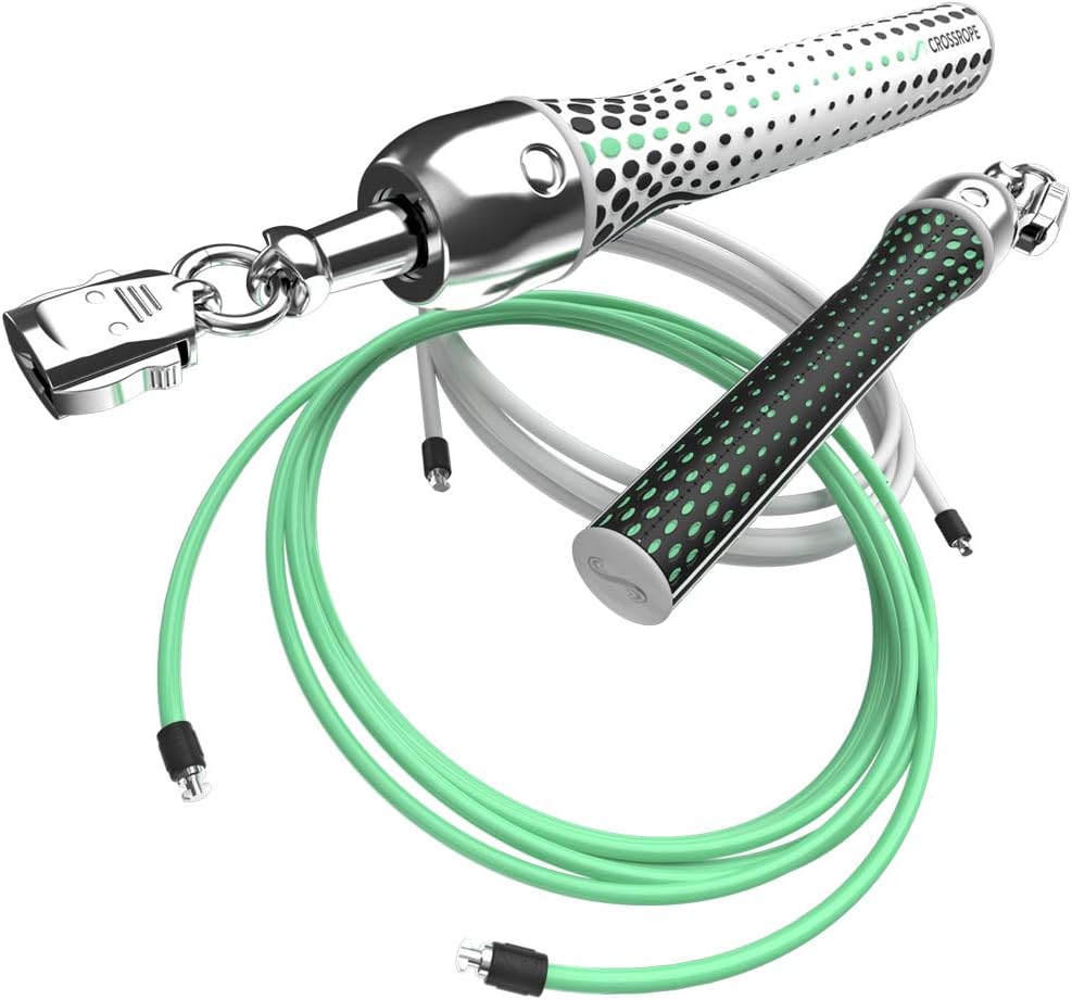Crossrope Get Lean Weighted Jump Rope Set – Large Handles – 1/4 & 1/2 LB Ropes – Silver/White/Black/Green