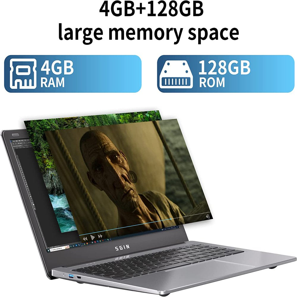 SGIN M15 15.6′′ Laptop, Full HD, 4GB RAM, 128GB SSD, Quad-Core Intel Celeron, Windows 11