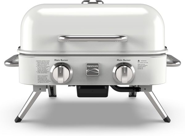 2-Burner Portable Tabletop Retro Gas Grill, Pearl