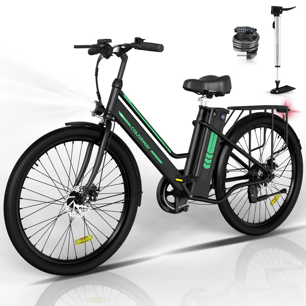 COLORWAY 26′′ Electric Bike for Woman, 500W Powerful Motor, 36V 12AH Removable Battery