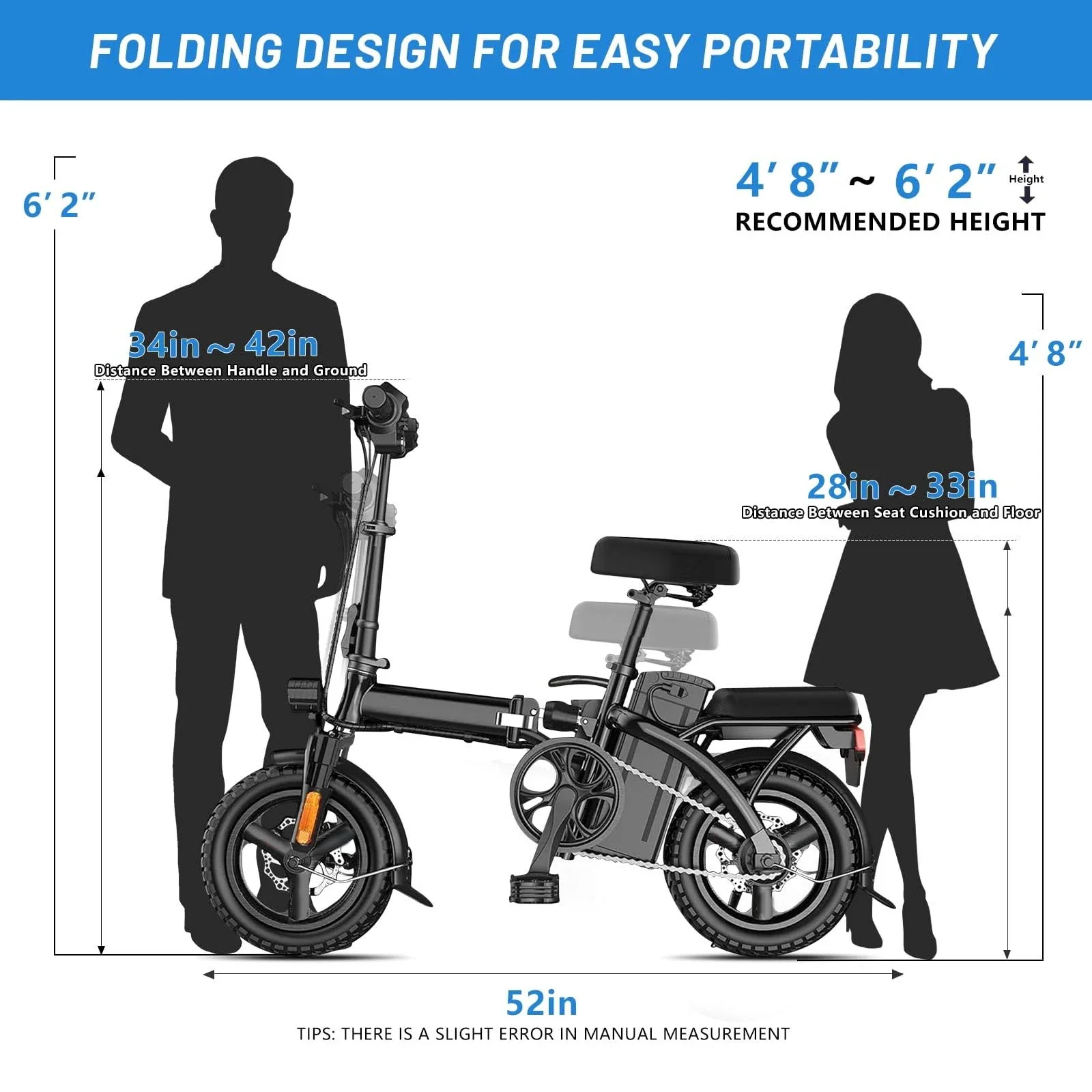 14 inch Folding Electric Bike with 20+ Miles Range by 48V Battery,20MPH Power by 350w,3 Working Modes,Suitable for Commuting,Electric Bicycle for