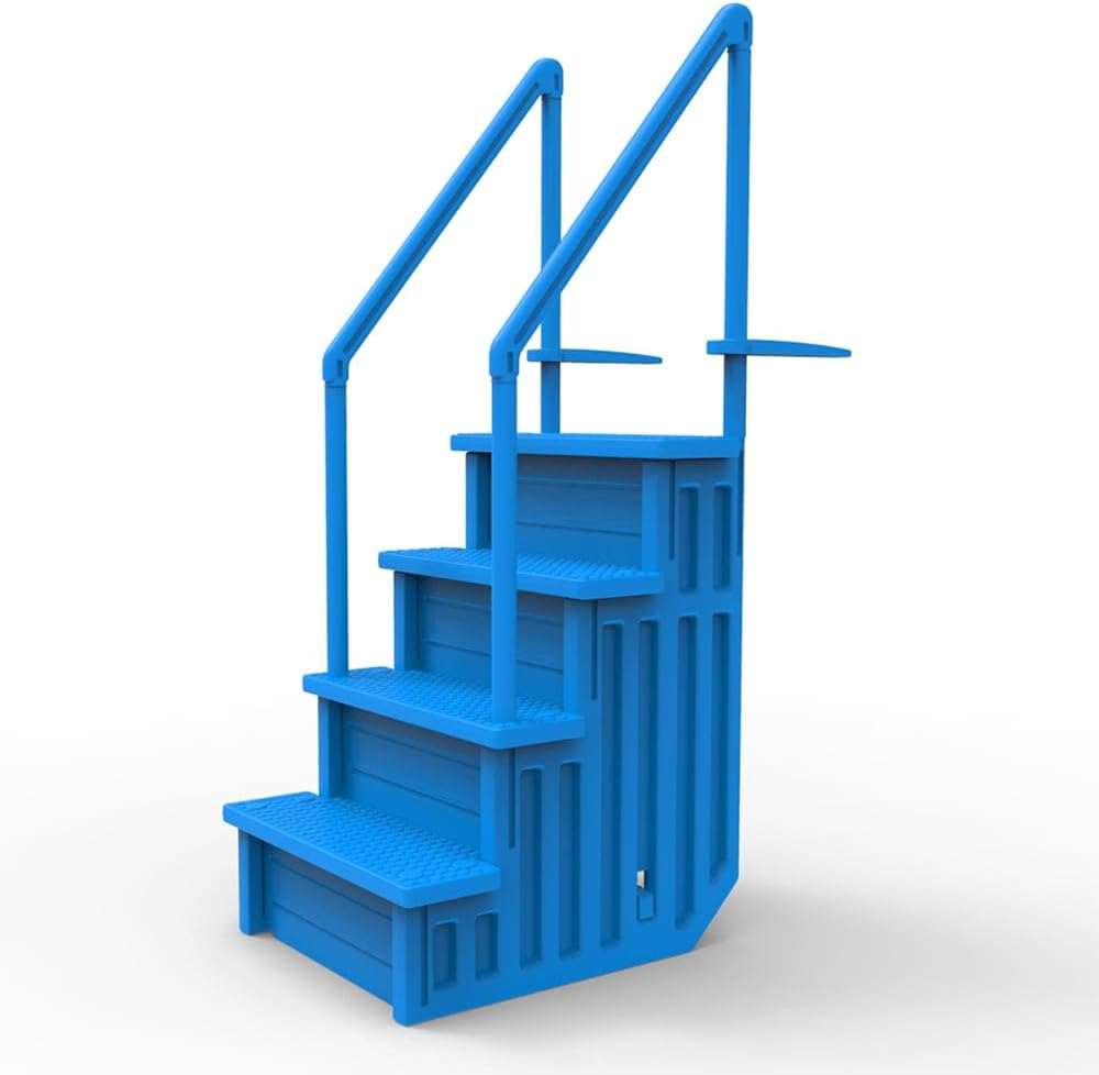 Select Anti-Slip in-Pool Steps | Gray | for Above Ground Swimming Pools | Can Mount to Decks 48′′ to 54′′ H | Safety Stairs Capacity Up to 300 lbs