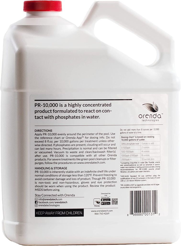 Orenda Technologies PR-10000 Phosphate Remover, 1 Gallon – Concentrated Algae Prevention for Pools