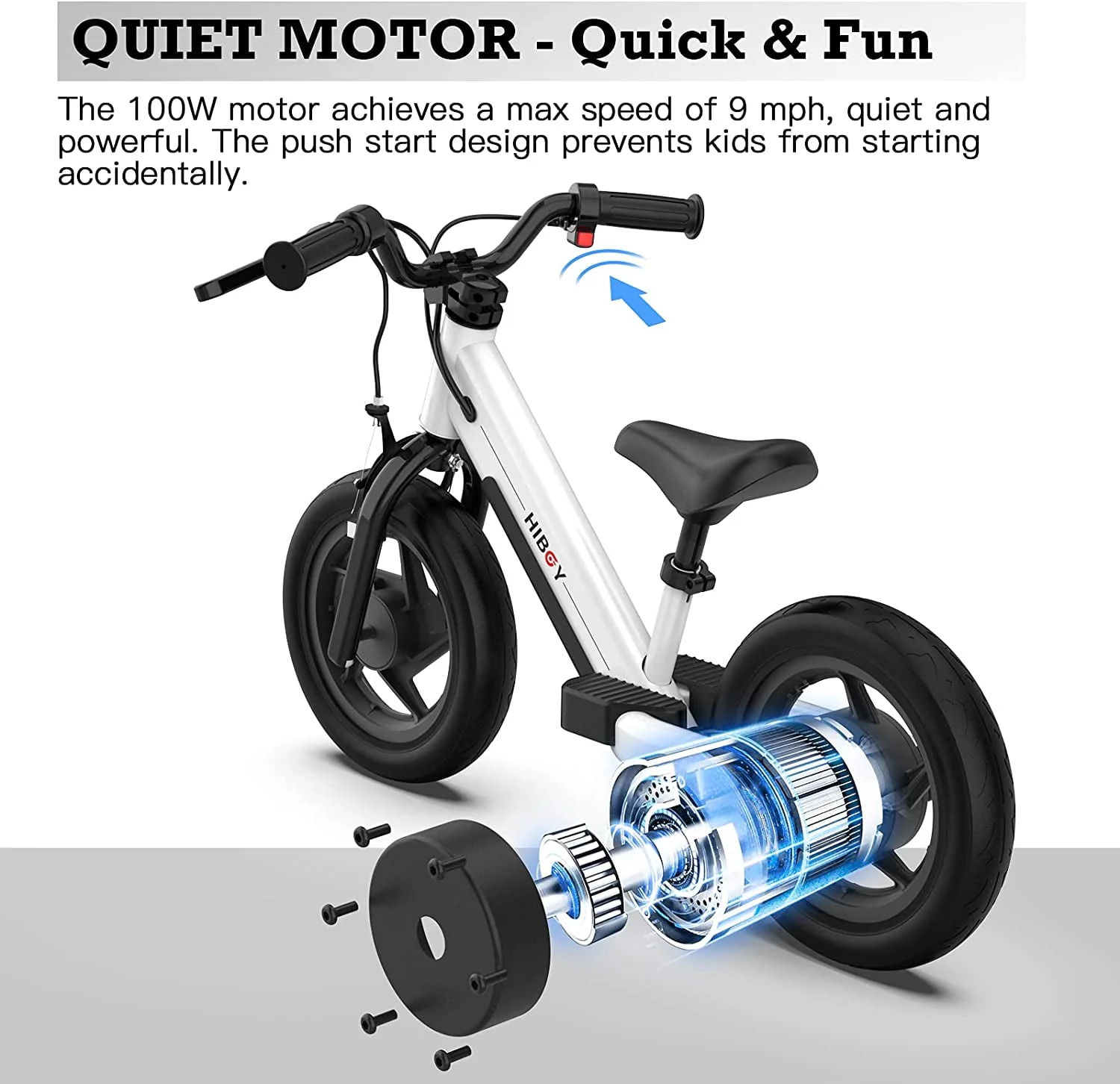 Hiboy BK1 Electric Bike for Kids Age 3-5 Years Old, 24V 100W Electric Balance Bike with 12 inch Inflatable Tire and Adjustable Seat, Electric Motorcycle for Kids Boys & Girls (White)