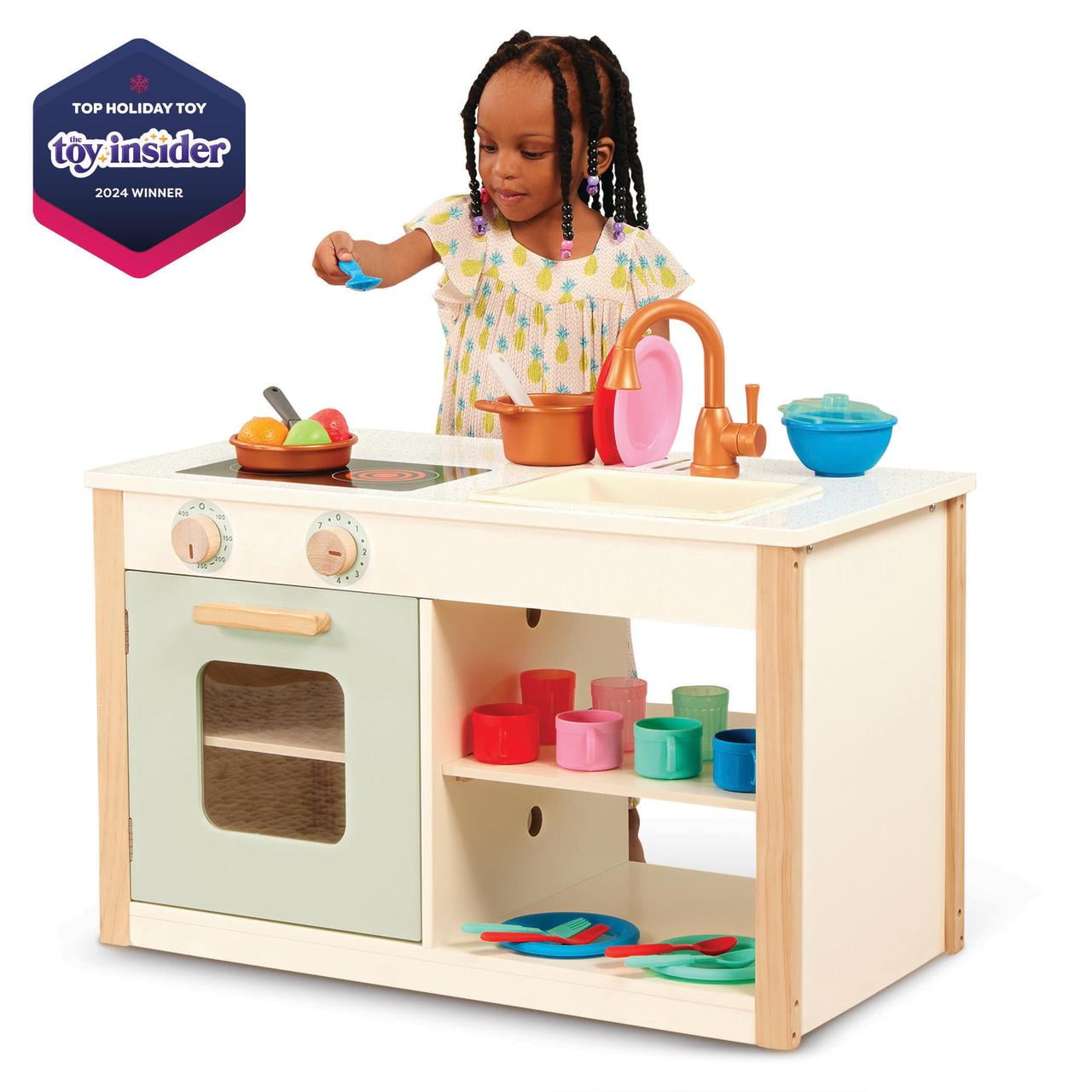 Battat Two n' One Wooden Kitchen Café with Dishes and Chalkboard, Toddler and Preschool Toys