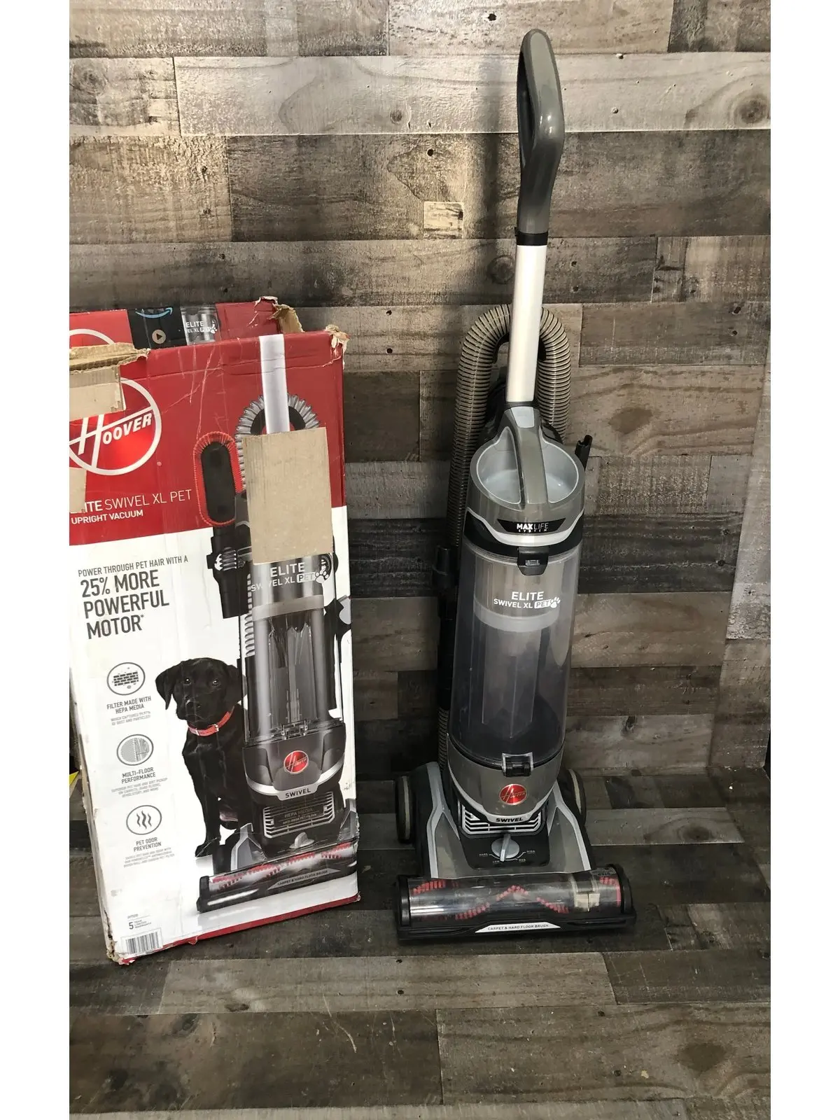 Hoover MAXLife Elite Swivel XL Pet Vacuum Cleaner with HEPA Media Filtration, Bagless Multi-Surface Upright for Carpets and Hard Floors, UH75250, Grey, 16 lbs