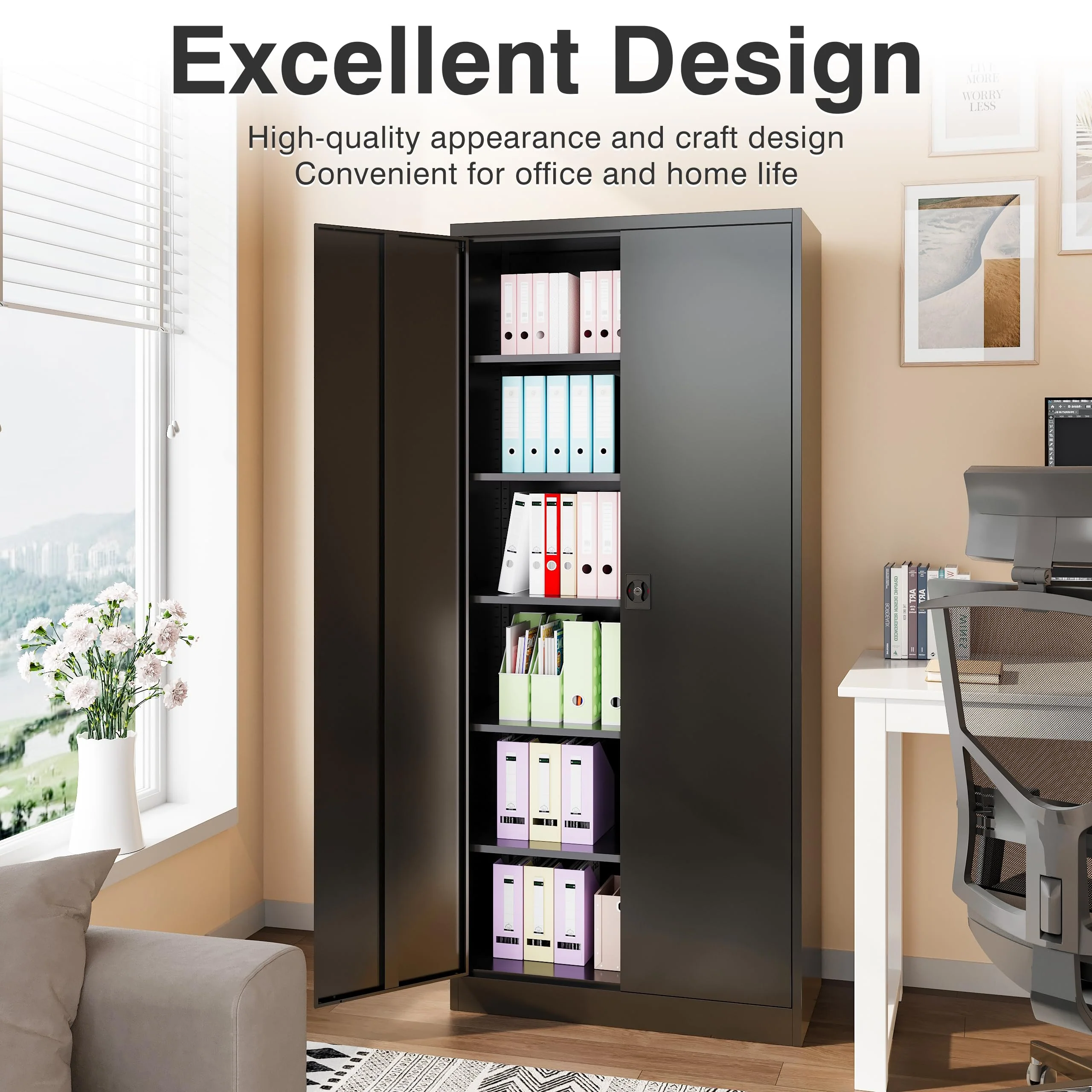 SISESOL Metal Storage Cabinet with Shelves,Garage Storage Cabinet with Lock,Black Metal Cabinet with Locking Doors,Steel Cabinet,Lockable Storage Cabinet for Home,Office,Shop,Garage Cabinets 72x36x18