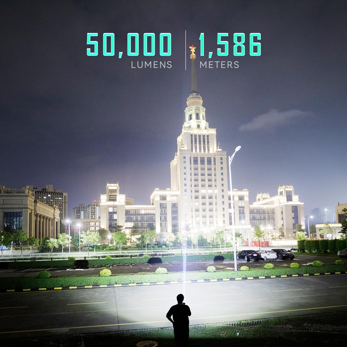 Imalent MR90 Rechargeable Flashlight, 50000 Lumens, 1586m Beam, Tactical LED Torch for Camping & Hiking, IP56 Waterproof, Aluminum Body