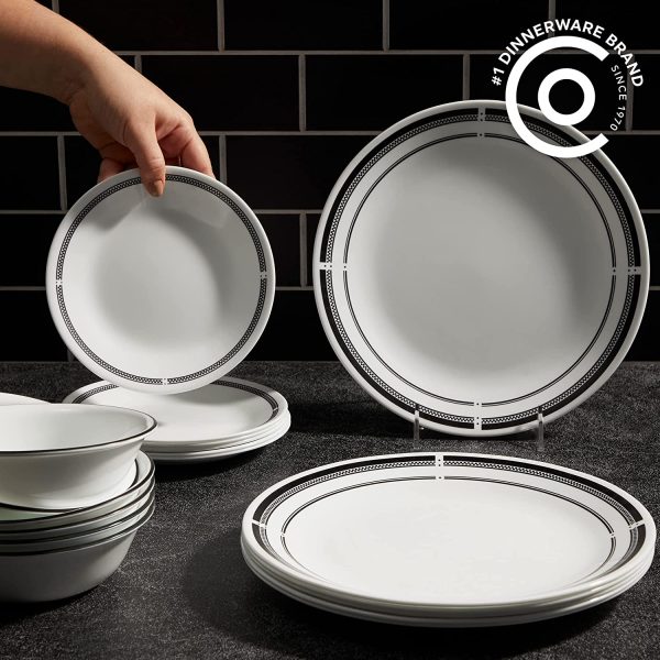 18-Piece Round Dinnerware Set, Service for 6, Lightweight Round Plates and Bowls Set, Vitrelle Triple Layer Glass, Chip and Scratch Resistant, Microwave and Dishwasher Safe, Brasserie