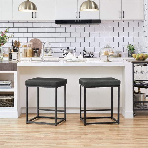 24 Modern Backless Counter Bar Stools, Set of 2, Black