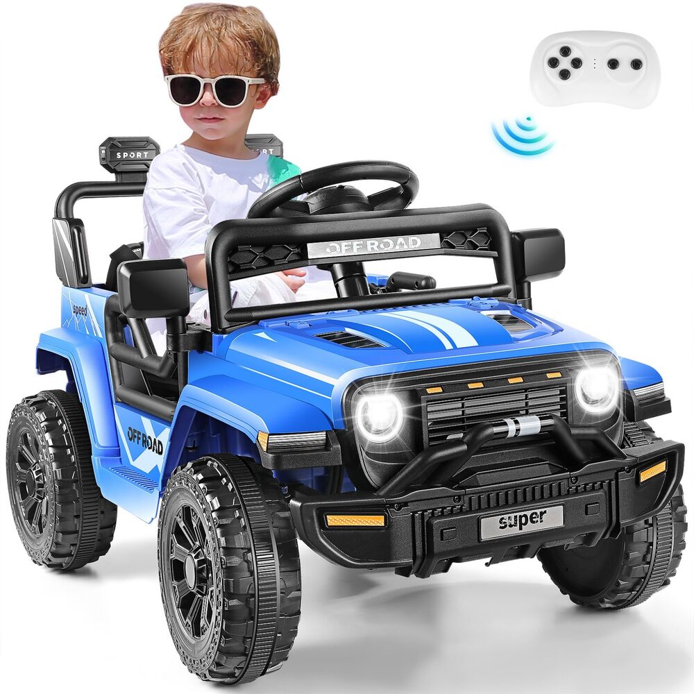 Blue 12V Kids Car Power Wheels Ride-on Truck Vehicle w/Remote Control LED Light#