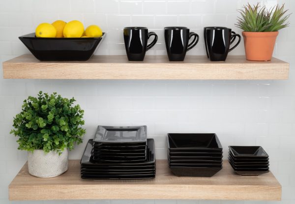 10 Strawberry Street Nova Square 40 Piece Stoneware Dinnerware Set, Black