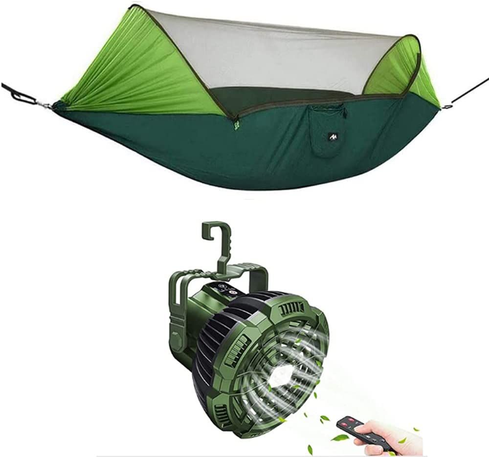 ayamaya Camping Hammock with Mosquito Net & Sunshade Cloth +Rechargeable Camping Fan with Led Light