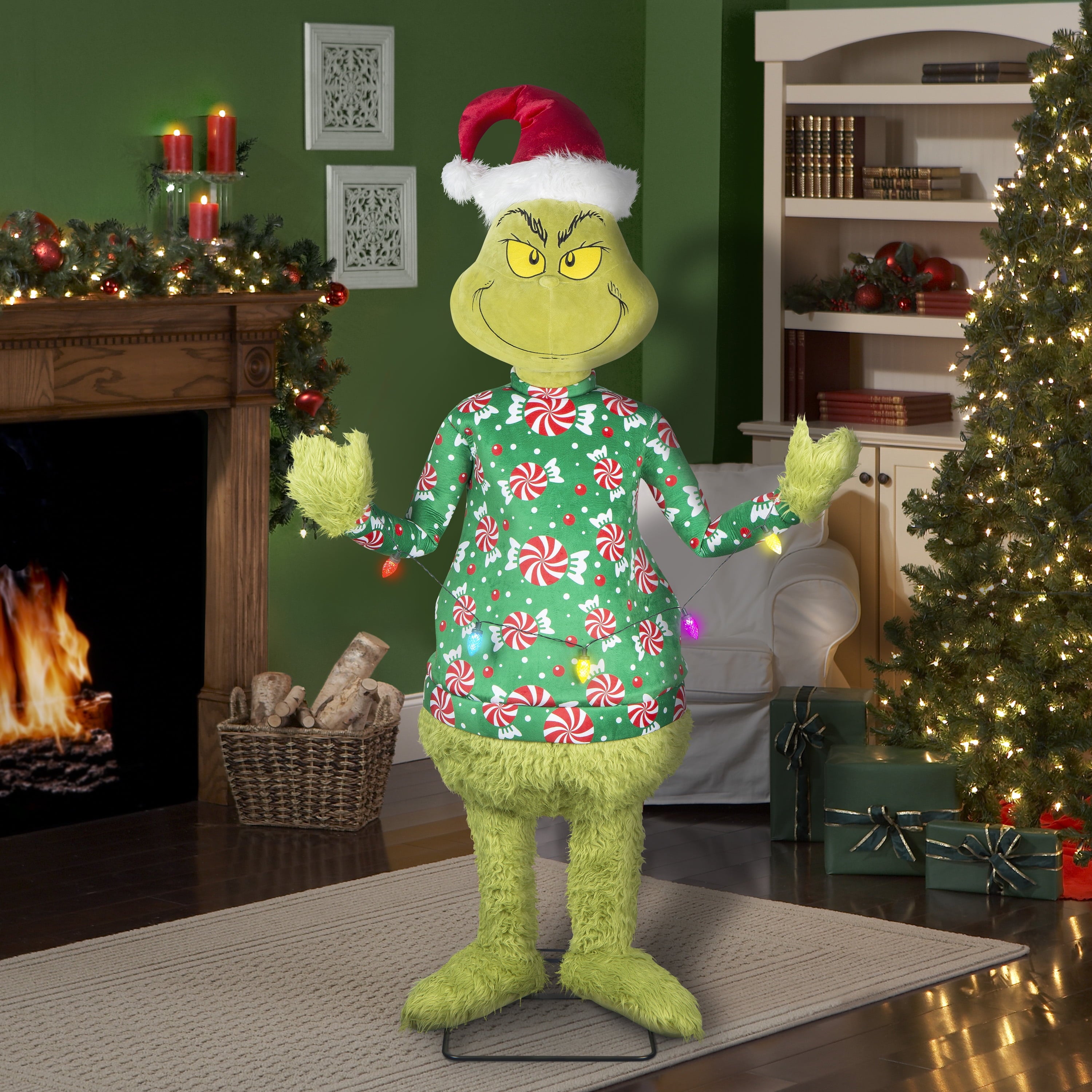 Life Size Animated Dr. Seuss Grinch in Ugly Christmas Sweater Décor, 5.8 ft
