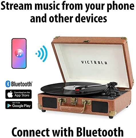 Victrola Vintage 3-Speed Bluetooth Suitcase Record Player with RCA Output & Headphone Jack