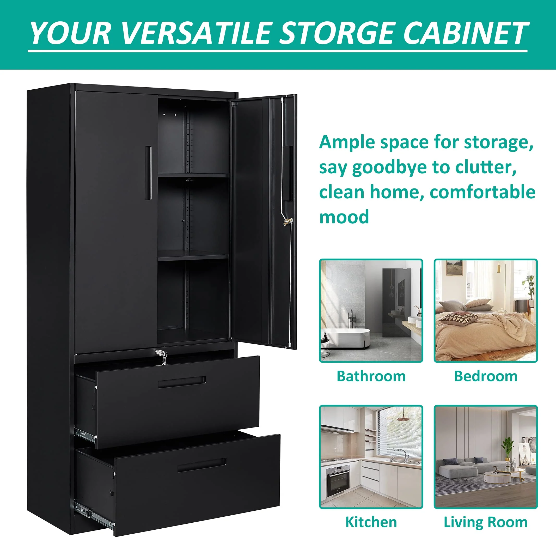 SISESOL Metal Storage Cabinet with Drawers, 71