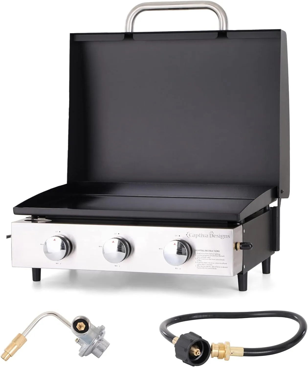 Burner Gas grill with side burner and enameled cast iron grille 42,000BTU outdoor cooking stainless steel propane grill 橱柜式 Garden grill, silver
