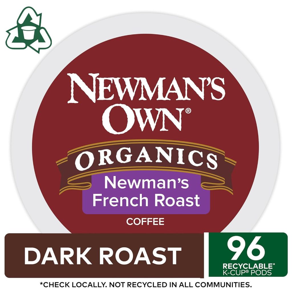 Newman’s Own Organics French Roast Dark Coffee K-Cup Pods, 96 Count, USDA Organic, Keurig Compatible