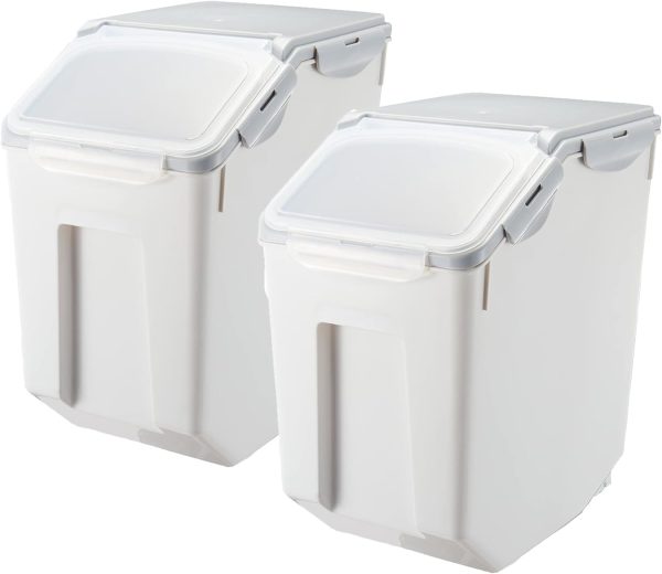15 Liter / 30 lbs Rice Storage Container with Measuring Cup, BPA free, For Rice | Grain | Pet Food | Flour, 2 count, White Gray