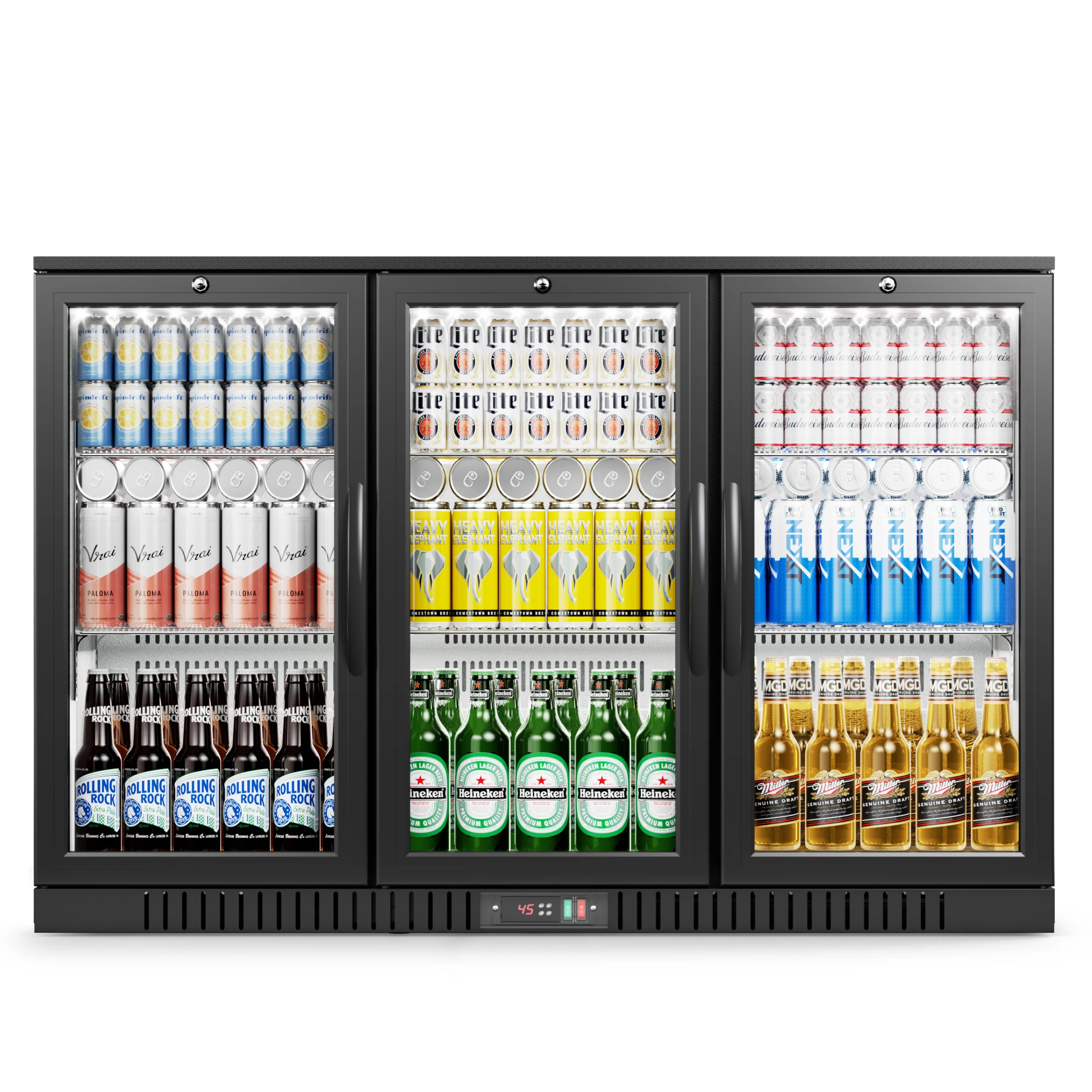 EUHOMY Back Bar Cooler With 2/3 Glass Swing Doors, Under Counter Back Bar Refrigerator with LED Lighting, Counter Height Refrigerator for Beer,Soda Drinks,Wine, Black