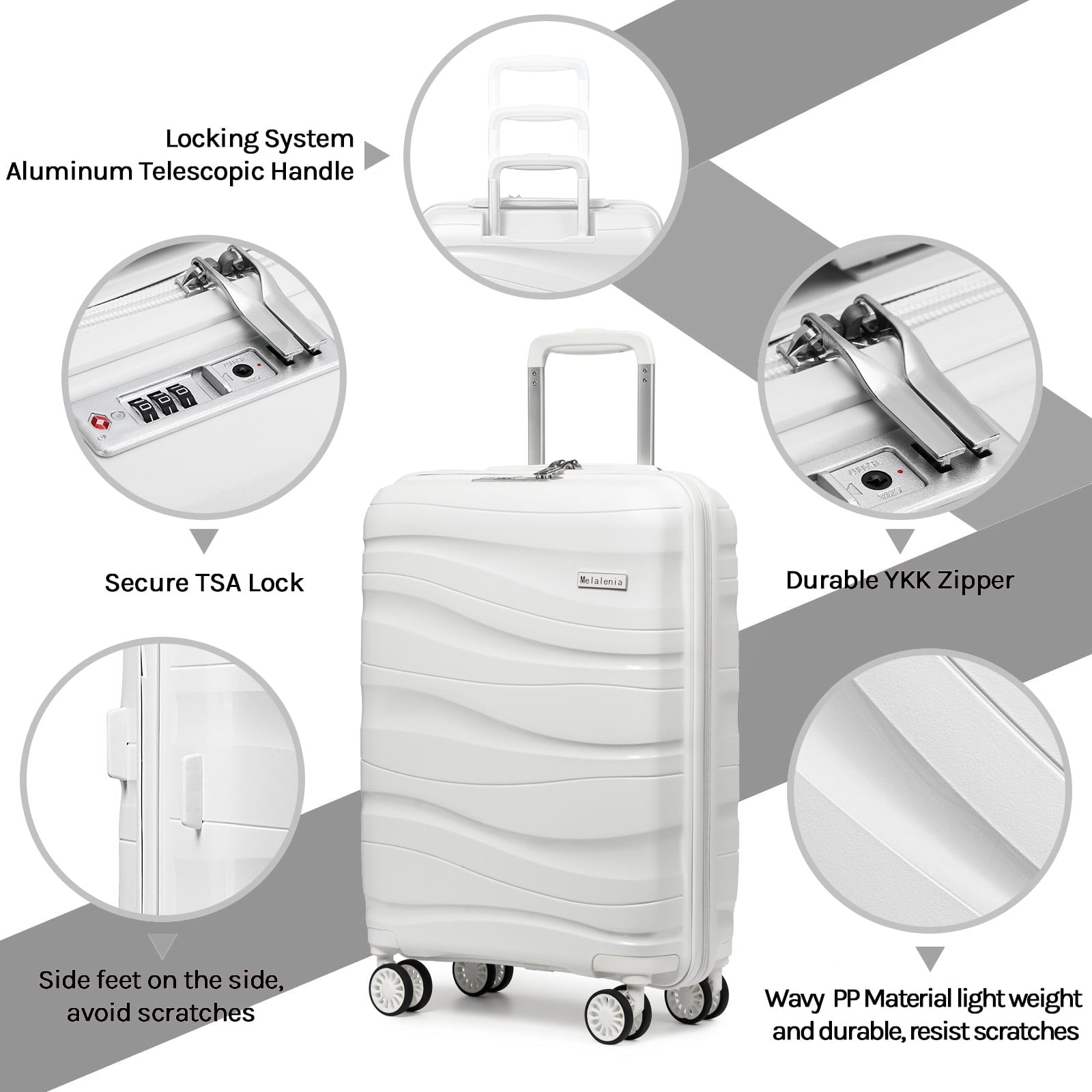Melalenia - 5 Luggage Sets PP Hardside Spinner Luggage - (Expandable Carry-on Suitcase20