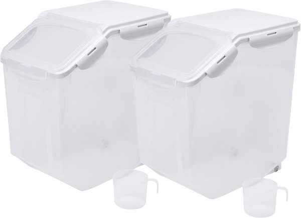 15 Liter / 30 lbs Rice Storage Container with Measuring Cup, BPA free, For Rice | Grain | Pet Food | Flour, 2 counts, Clear