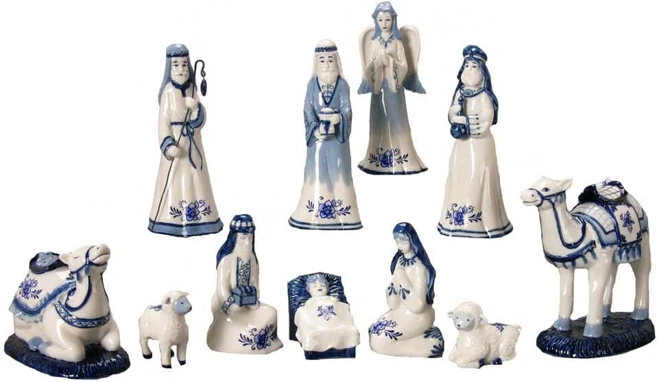 Kurt Adler 1.97-Inch by 6.7-Inch Porcelain Delft Blue 11-Piece Nativity Set