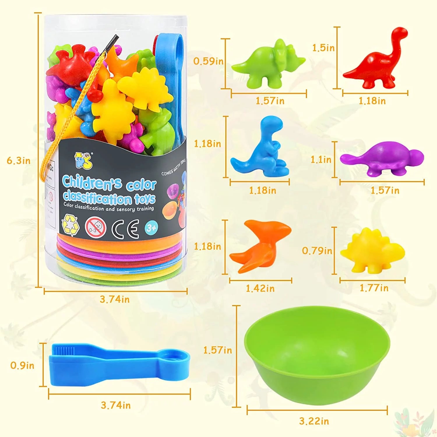 Counting Dinosaur Toys Matching Games with Sorting Bowls Preschool Learning Activities for Math Color Sorting Educational Sensory Montessori STEM Toy Sets for Kids Aged 3+ Years Old Boys Girls