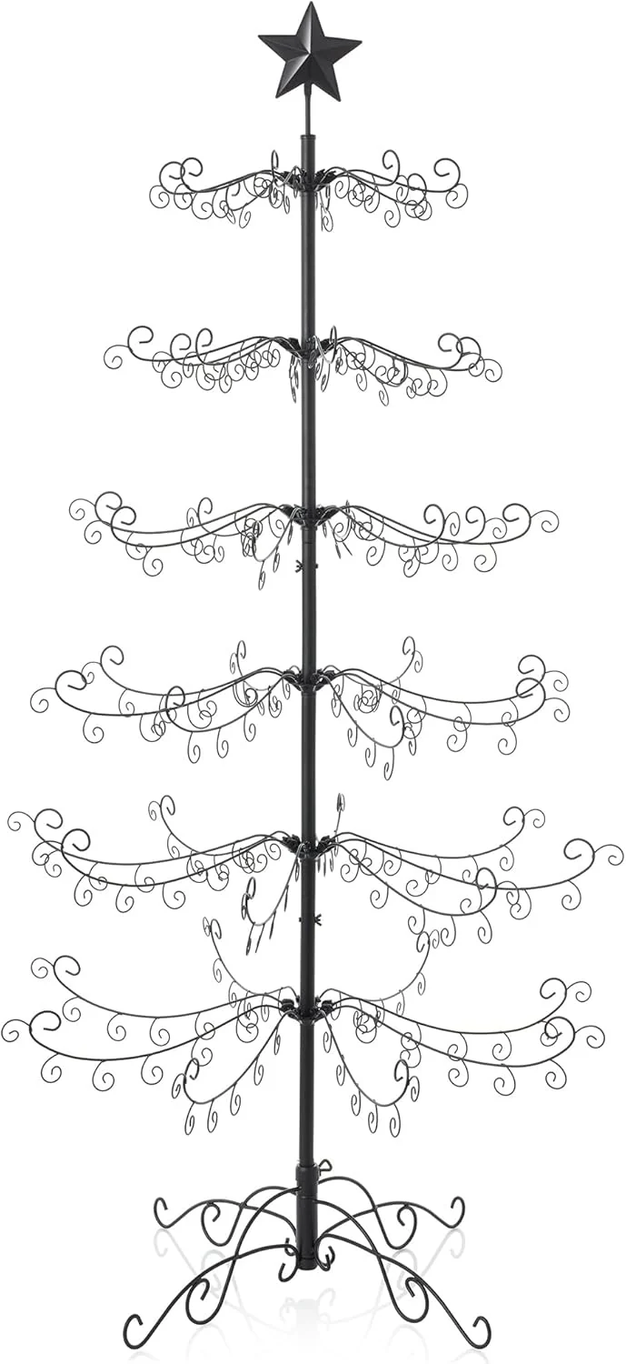 Casafield Ornament Display Stand - 6' Black Wrought Iron Christmas Tree Ornament Holder