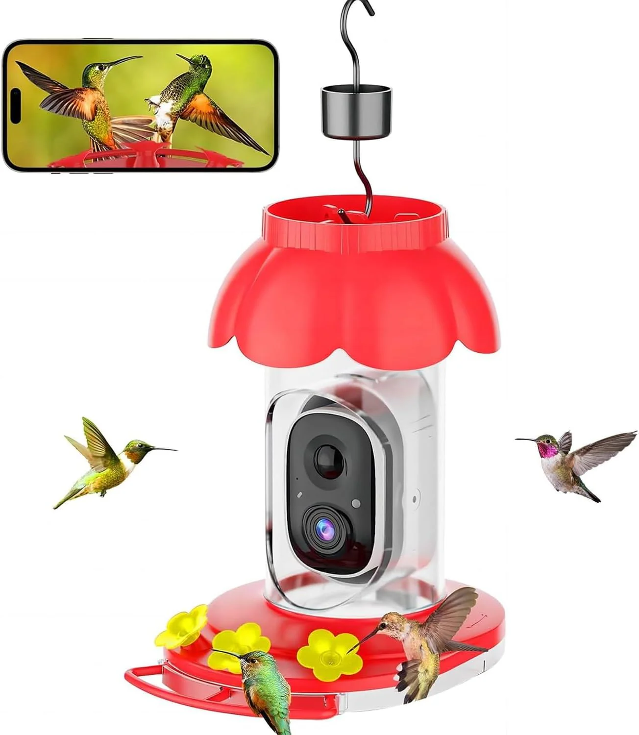 Hummingbird Feeder with Camera,Wireless Smart Bird Feeders for Outdoors Video Watching AI Camera with Auto Capture Videos & Motion Detection Ideal Gift for Bird Lovers