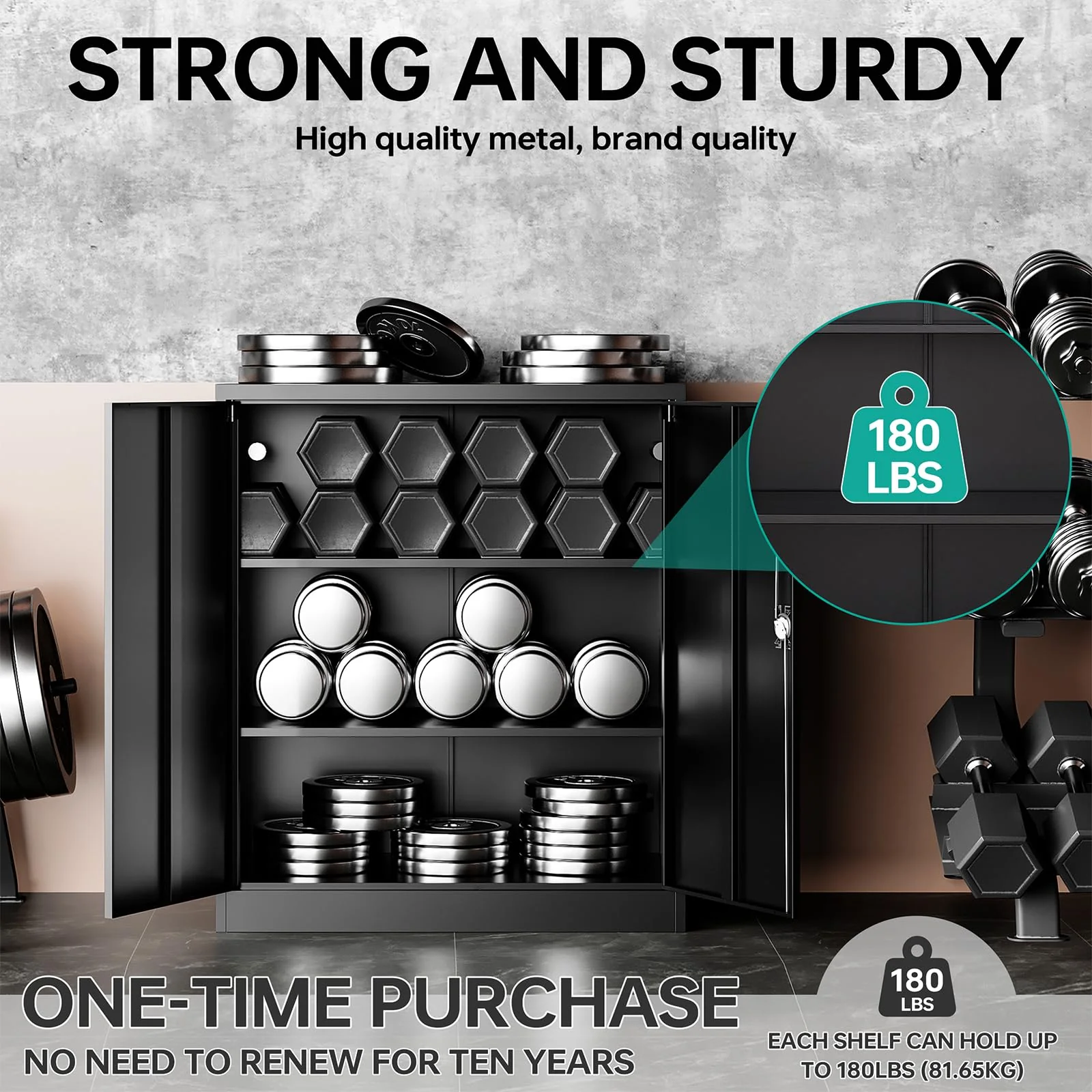 Metal Storage Cabinet with Doors and Shelves,Small Garage Storage Cabinet with Lock,Black Metal Cabinet with Locking Doors,Steel Cabinet,Lockable Storage Cabinet for Home,Office,Short Garage Cabinets