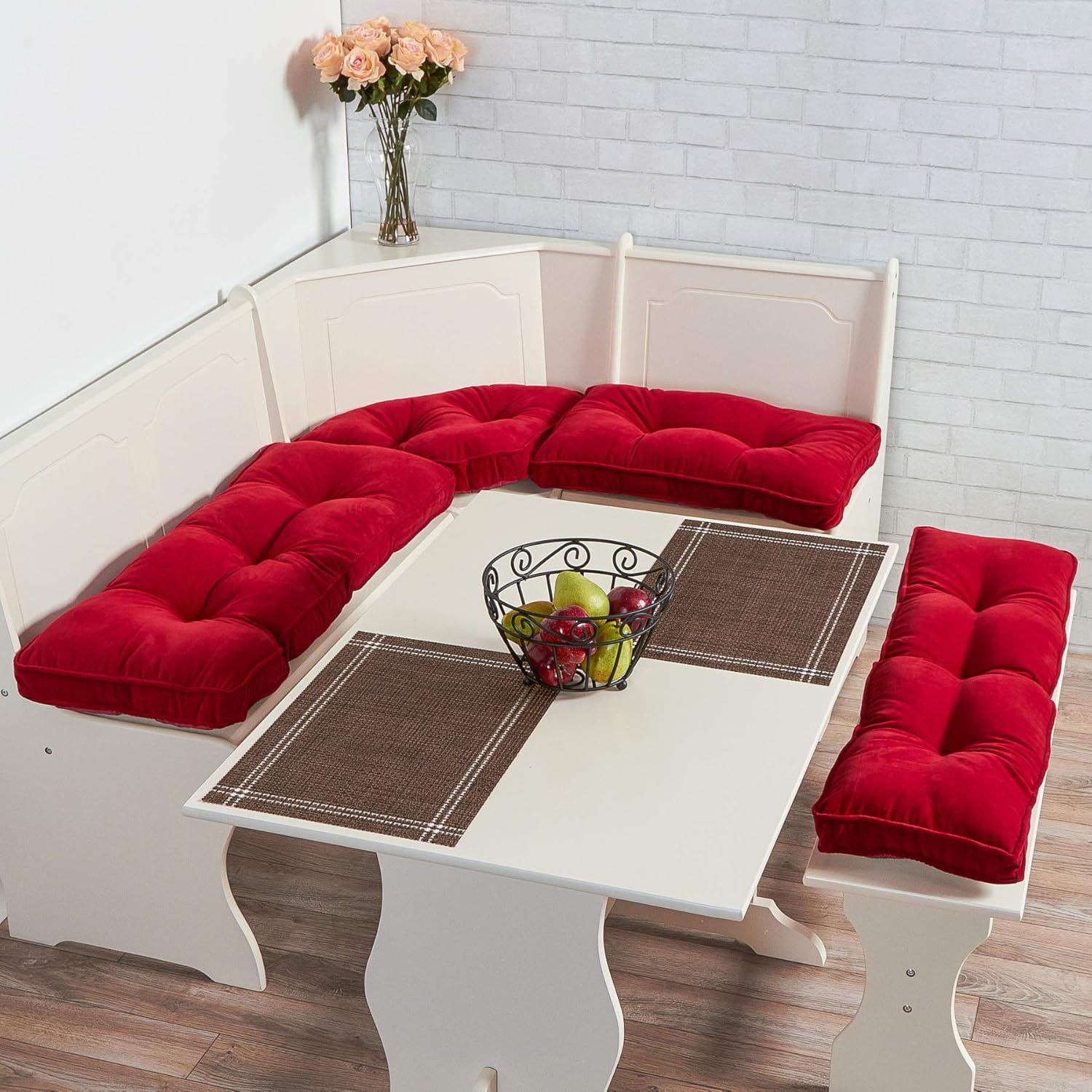 South Pine Porch Hampton 4-Piece Kitchen Nook Cushion Set, Scarlet