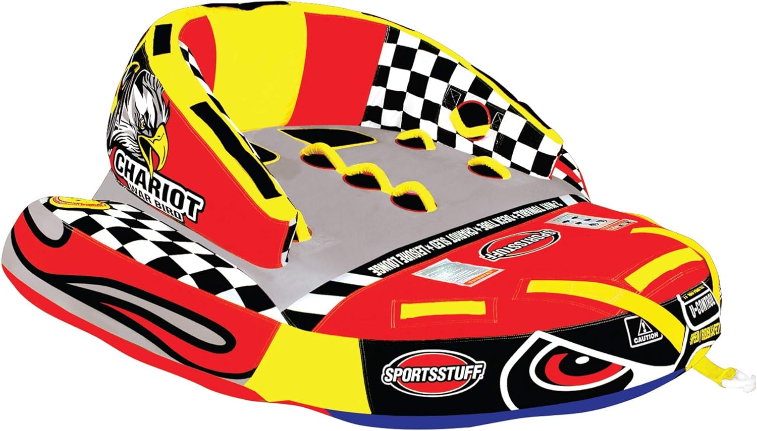 Chariot Warbird 2-Person Towable Tube for Boating, Dual Tow Points, Kwik-Connect, EVA Padding, Heavy-Duty Nylon, Yellow