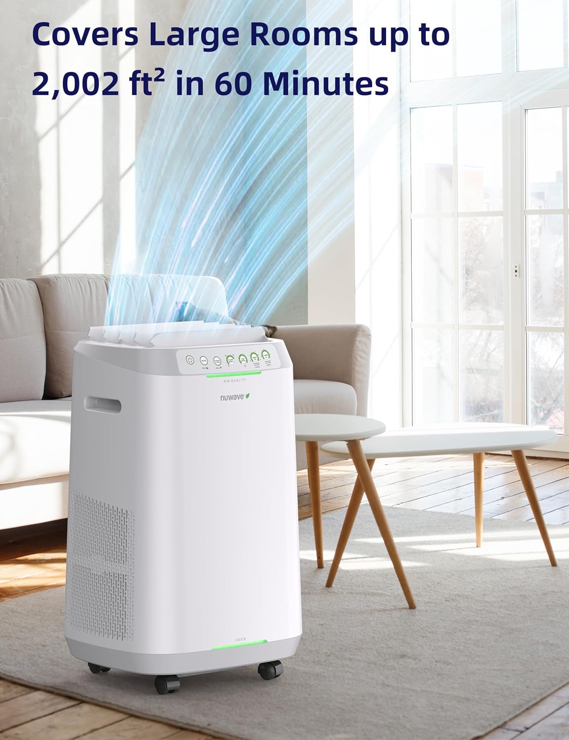 Smart Air Purifiers, ZERO Waste & ZERO Filter Replacements, Covers Up to 2002 Sq.Ft. for Home Large Room Bedroom, 30°, 60°, 90° Vents, 6 Fan Speeds, Sleep Mode, Timer, white
