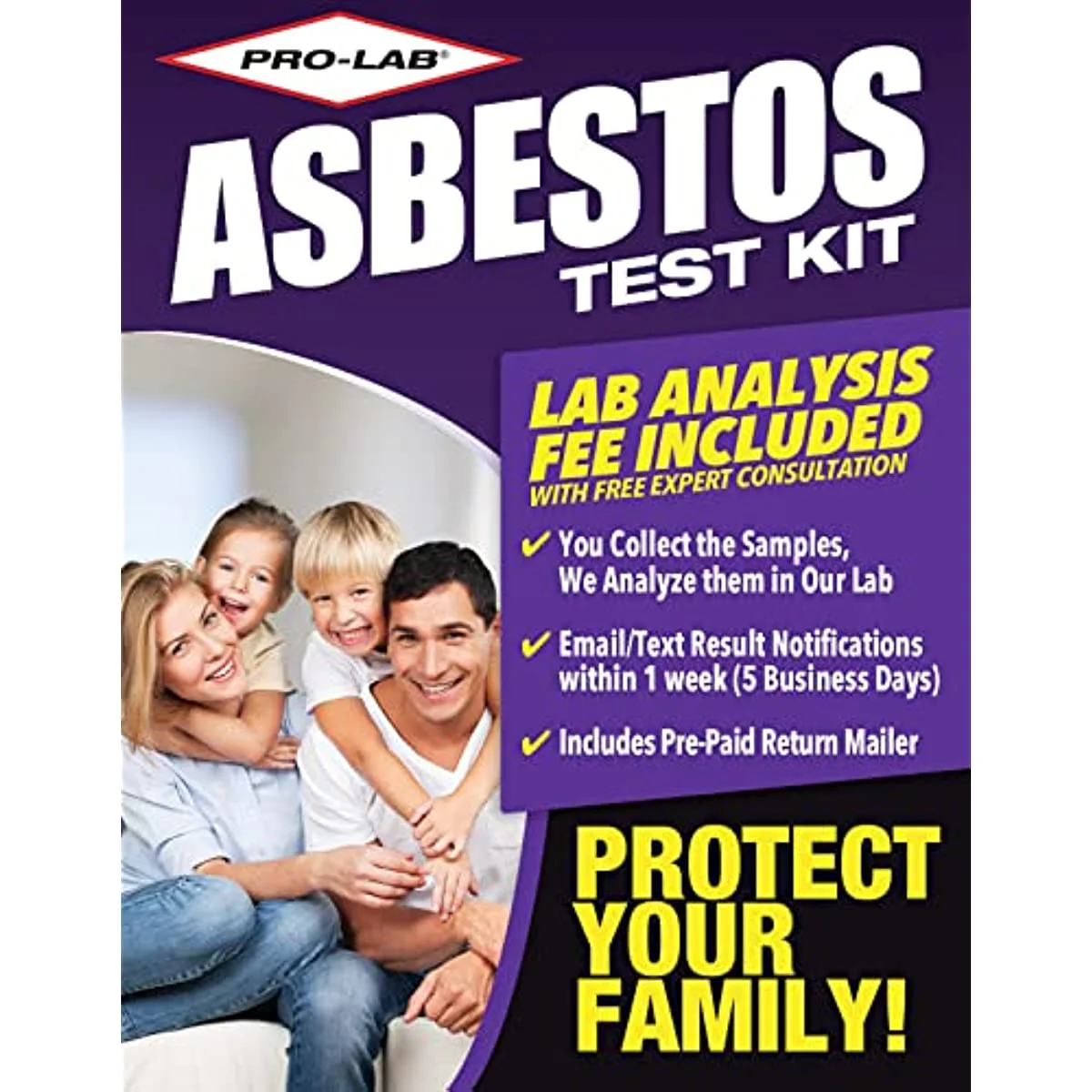 PRO-LAB Asbestos Test Kit - You Collect 2 Samples, We Analyze Them. Emailed Results Within 1 Week (5 Business Days) Includes Return Mailer and Expert Consultation. Lab Fee Included