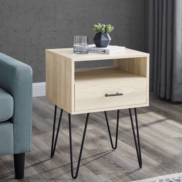 18 inch 1-Drawer Hairpin End Table, Birch