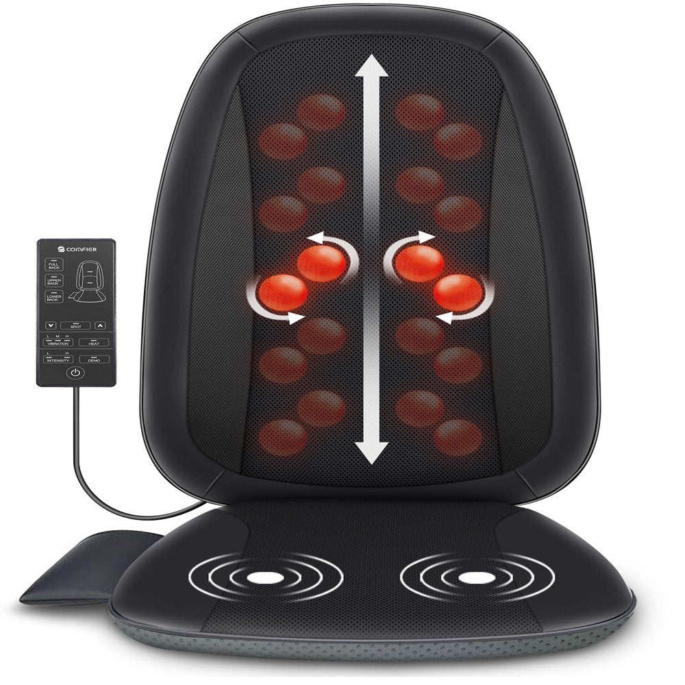Comfier Shiatsu Back Massager with Heat, Adjustable Deep Tissue Kneading, Vibration Seat Cushion, Black