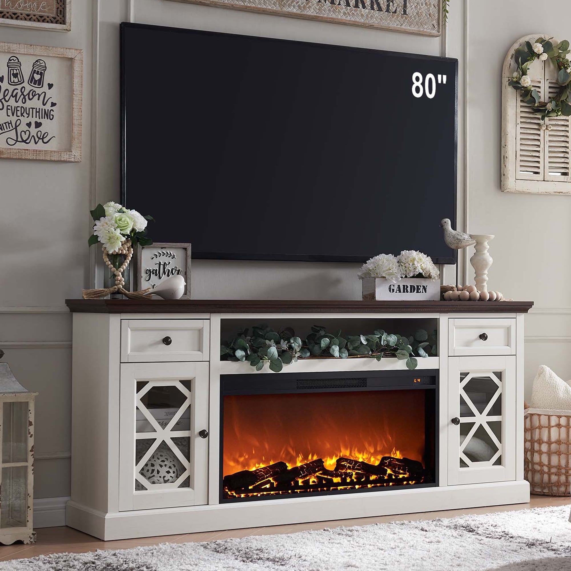 SinCiDo Farmhouse Fireplace TV Stand with 36