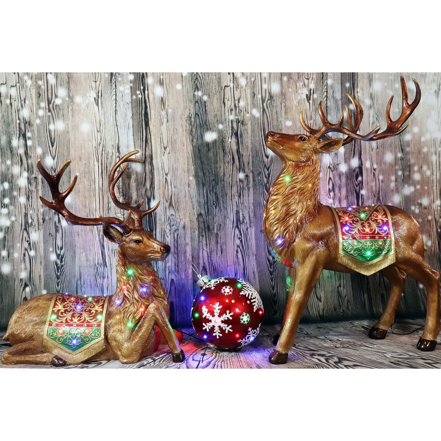 Fraser Hill Farm Indoor/Outdoor Oversized Christmas Decor with Long-Lasting LED Lights, 5-Ft. Tall Standing Reindeer with Metallic Finish