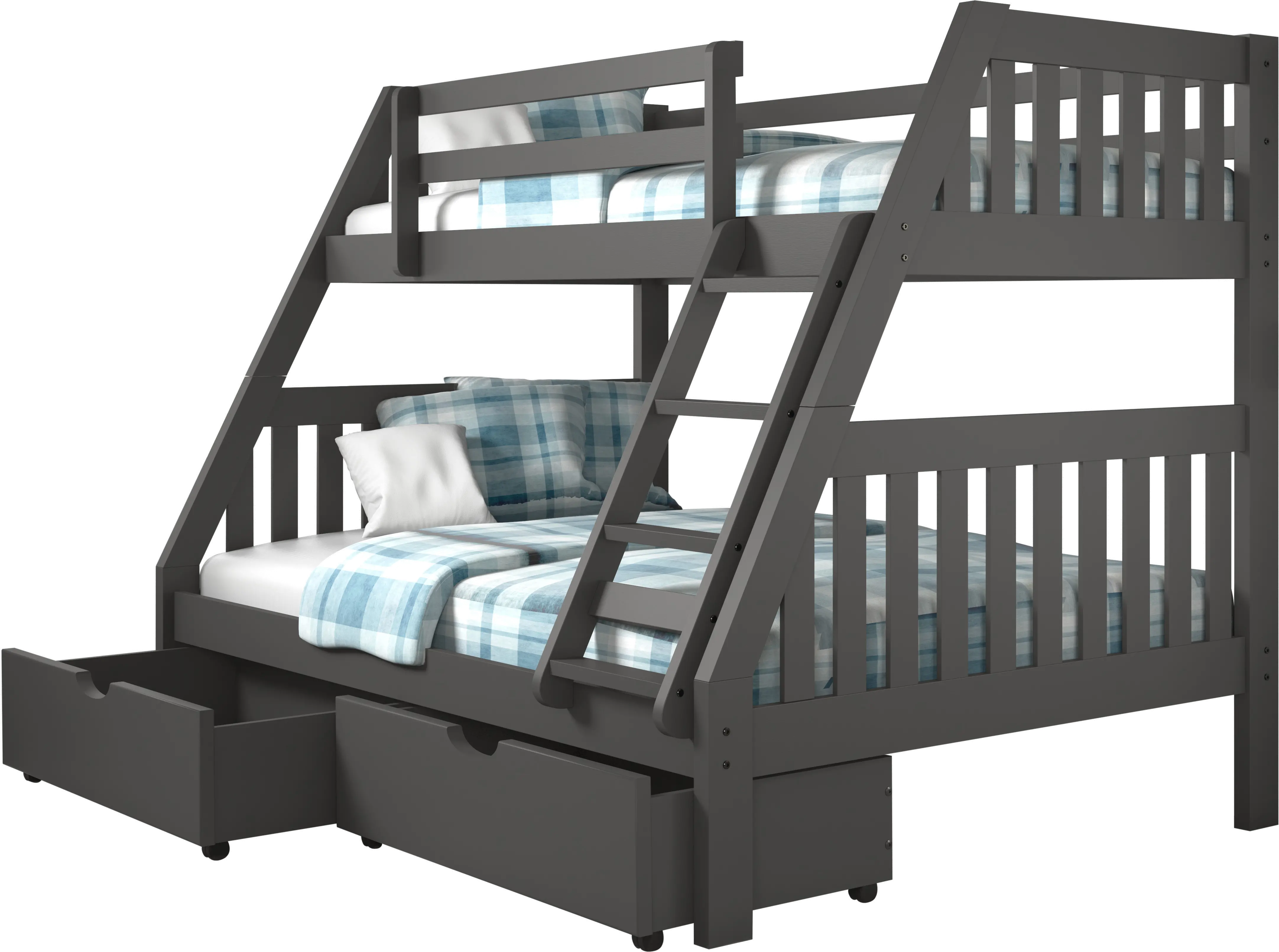 Gray Twin over Full Bunk Bed with Storage Drawers – Mission
