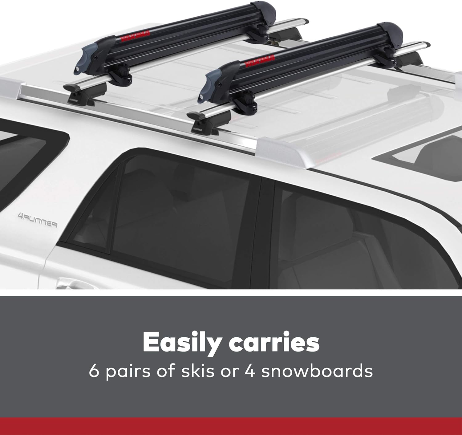Yakima, PowderHound 6 Ski & Snowboard Mount, Fits Up to 6 Pairs of Skis or 4 Snowboards, Rides Quietly, Fits Most Roof Racks, Black