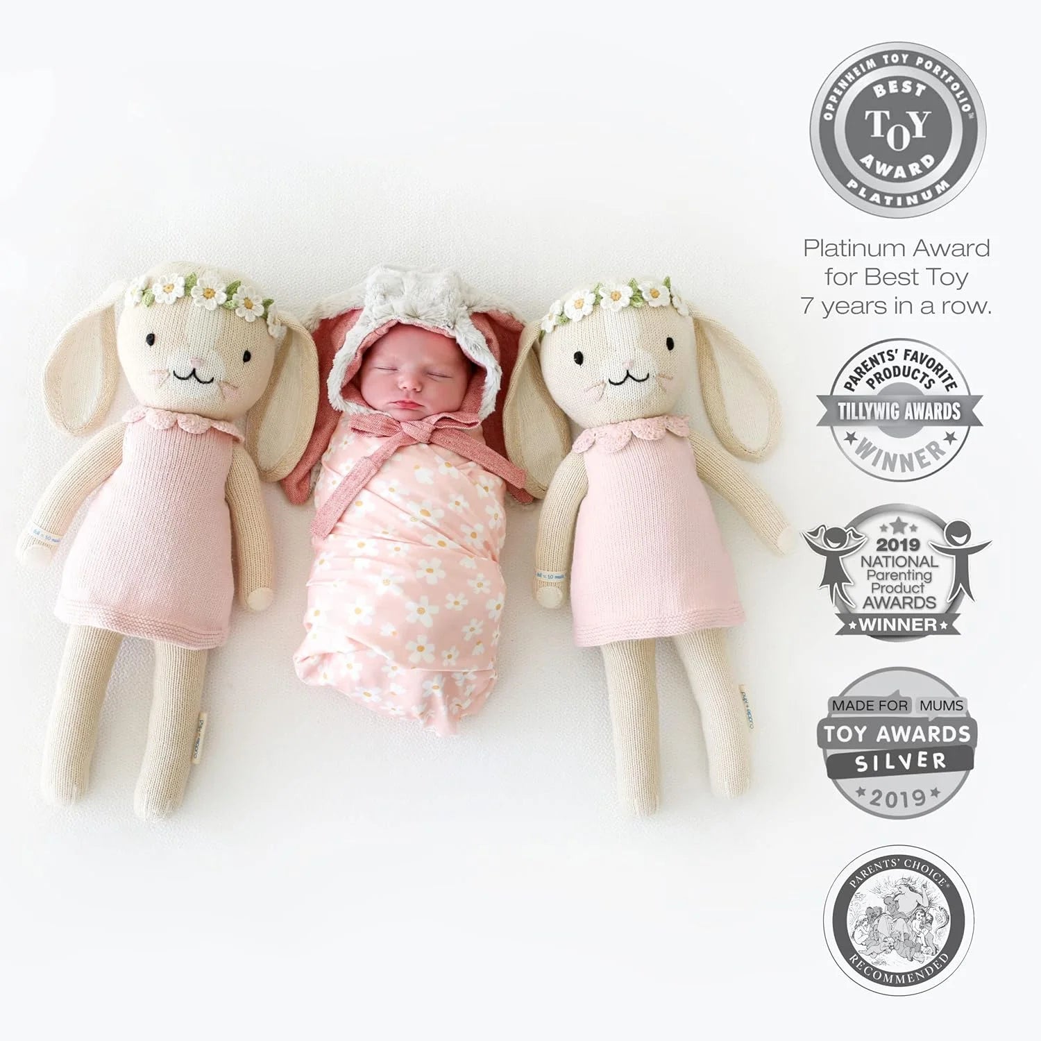 The bunny blush little 13′′ Hand-knit Doll – 1 Doll = 10 Meals, Fair Trade, Heirloom Quality, Handcrafted in Peru, 100% Cotton Yarn