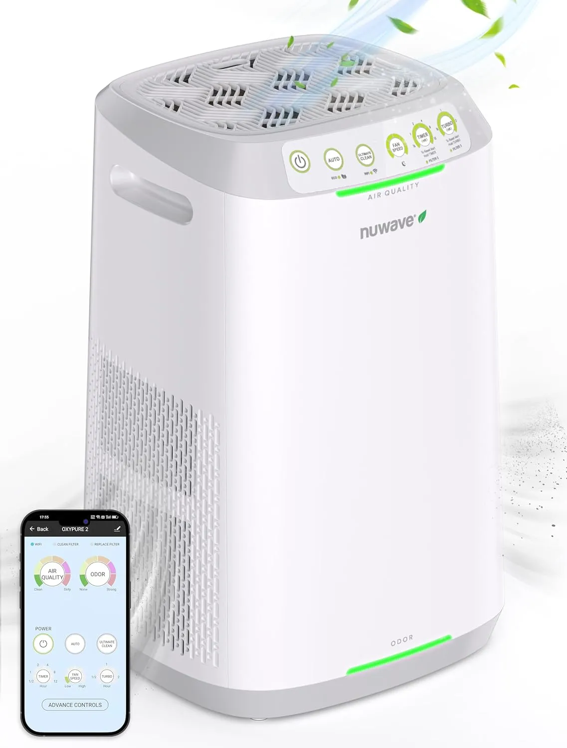 Smart Air Purifiers, ZERO Waste & ZERO Filter Replacements, Covers Up to 2002 Sq.Ft. for Home Large Room Bedroom, 30°, 60°, 90° Vents, 6 Fan Speeds, Sleep Mode, Timer, white