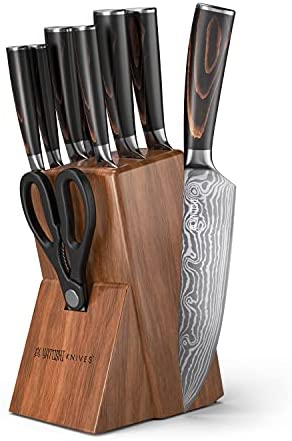 Yatoshi 7 Knife Block Set – Pro Kitchen Knife Set Ultra Sharp High Carbon Stainless Steel with Ergonomic Handle